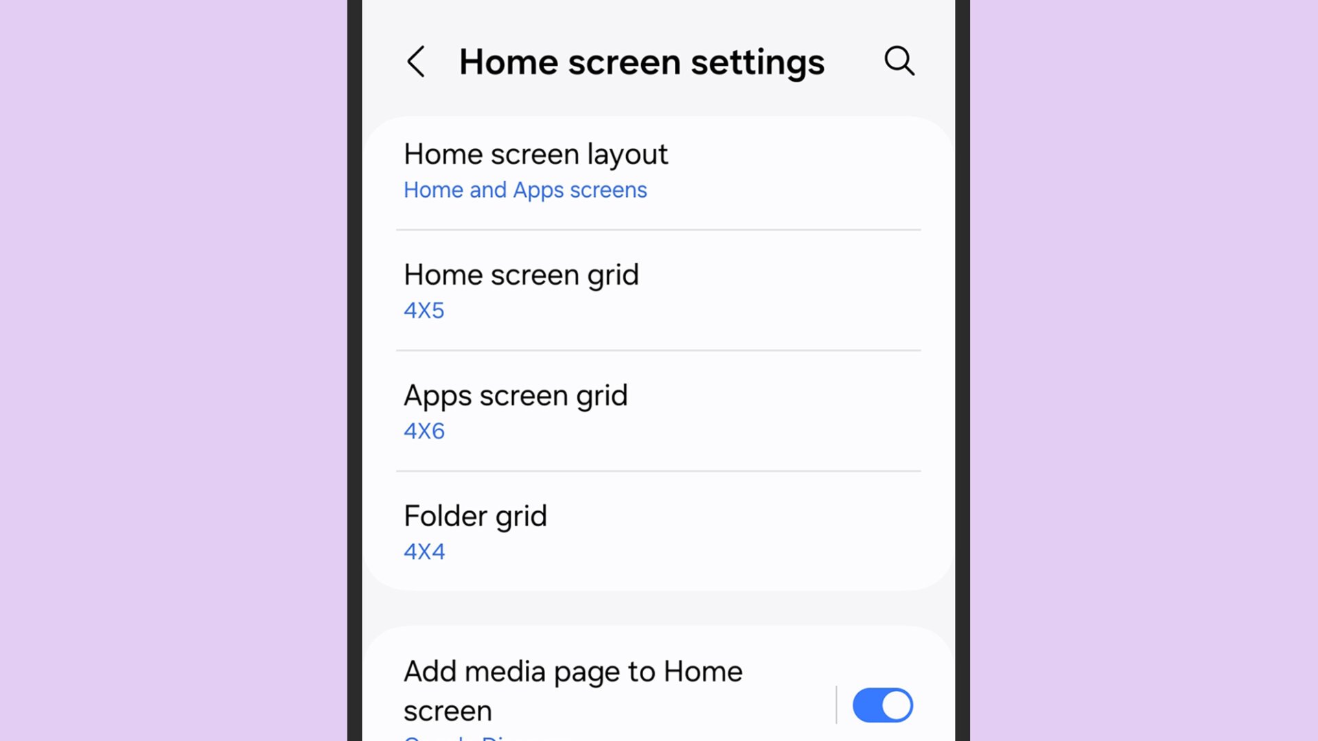 Galaxy home screen settings