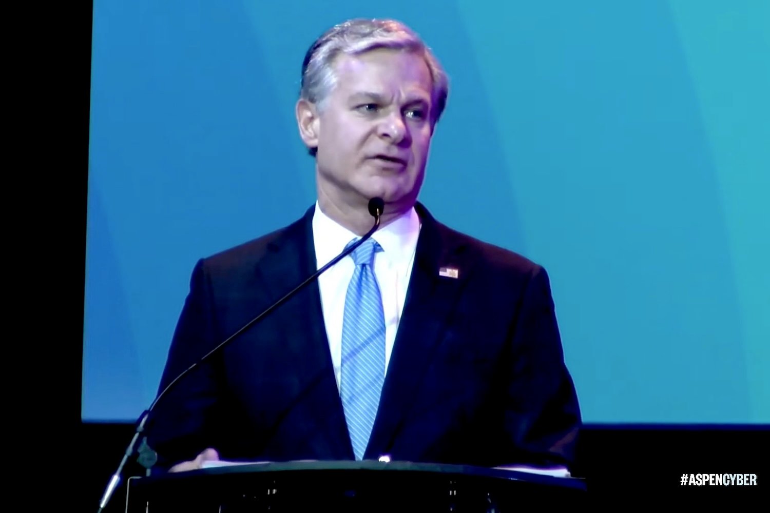 FBI Director Christopher Wray speaking at the Aspen Cyber conference on September 18, 2024.