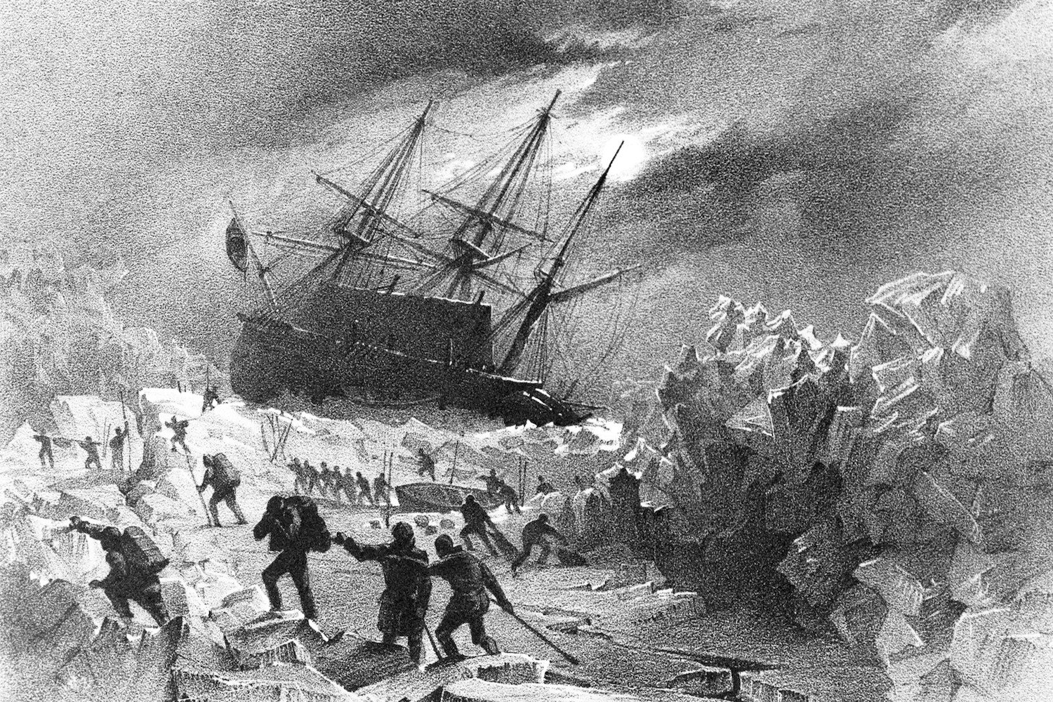 Artist's rendition of sailors abandoning the HMS Terror