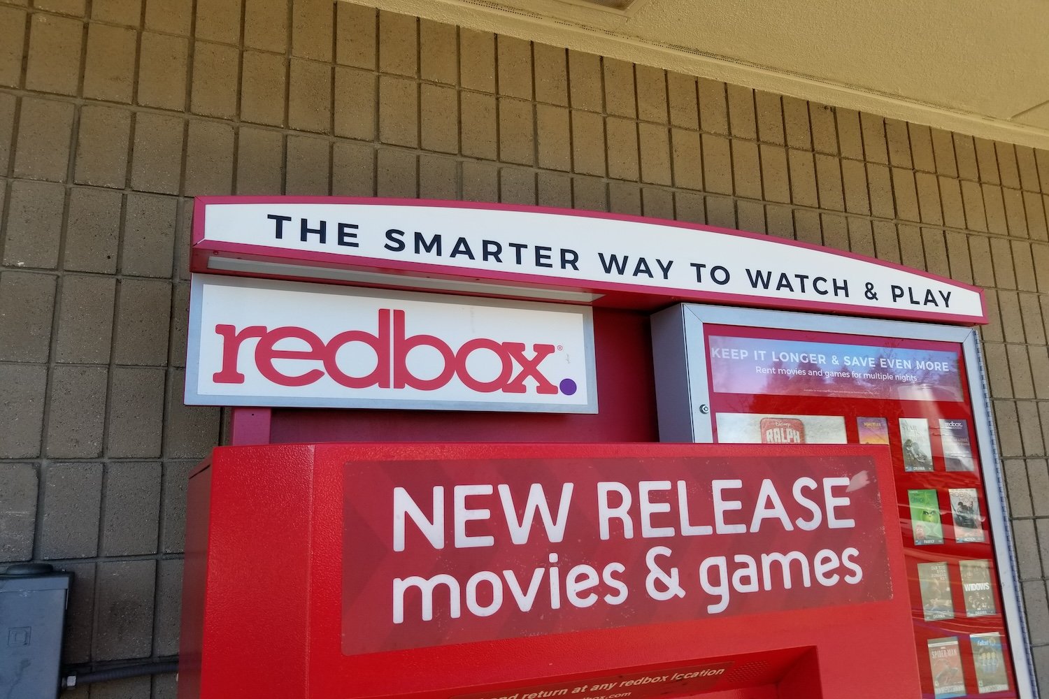 The top of a Redbox movie kiosk.