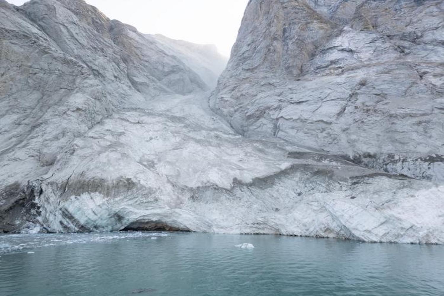 Photo of a Greenland fjord after a massive landslide