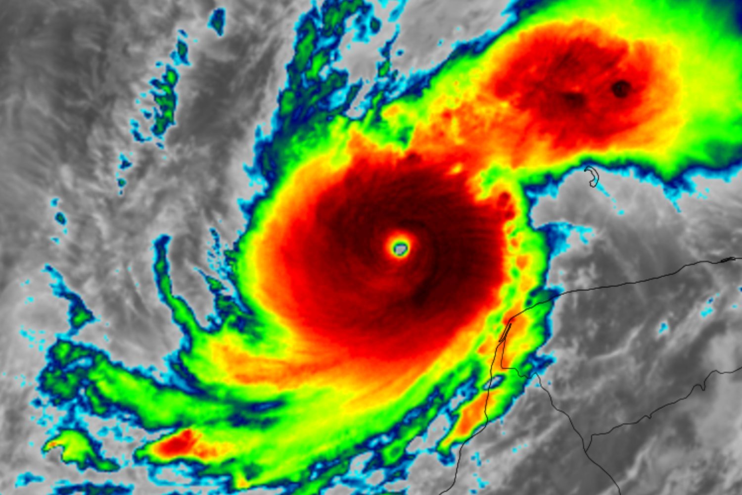 An infrared image of Hurricane Milton as a Category 5 storm.