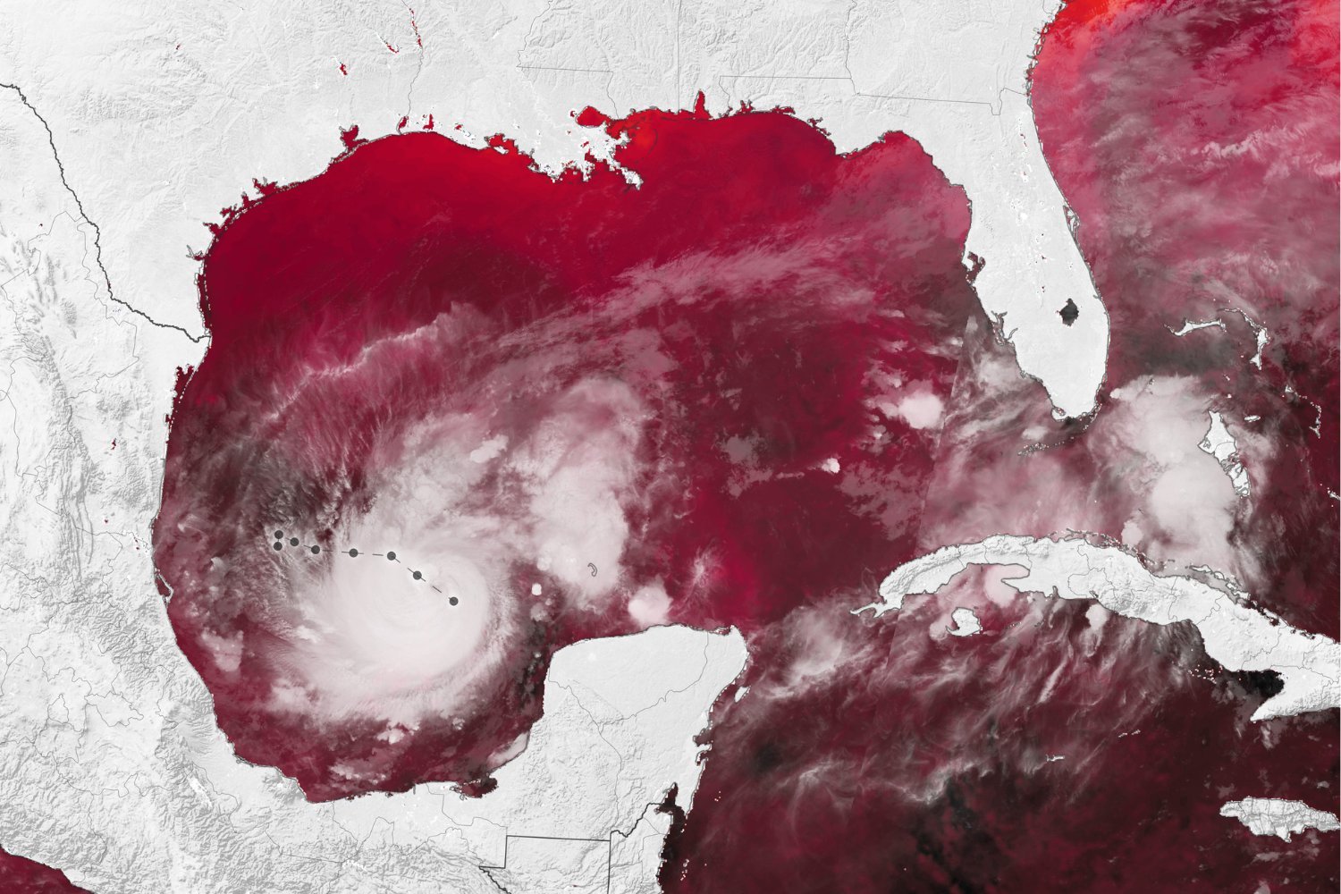 An image showing Hurricane Milton's path between October 5 and October 7.