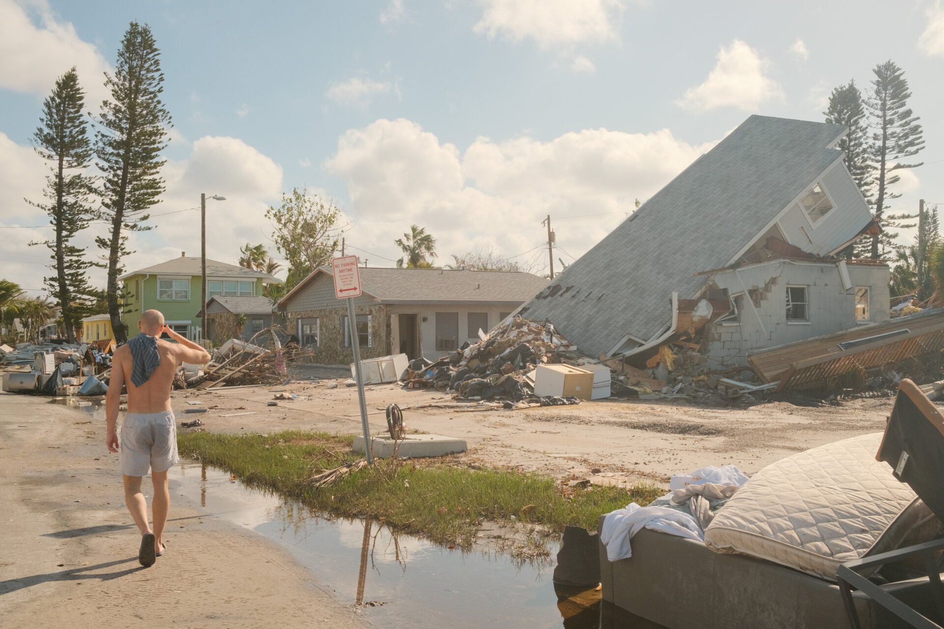 Destroyed homes after Hurricane Milton in St. Pete Beach, Florida, US, on Thursday, Oct. 10, 2024. More than 3 million people are without power as of Thursday morning, after Hurricane Milton and crossed the state. Photographer: Tristan Wheelock/Bloomberg via Getty Images