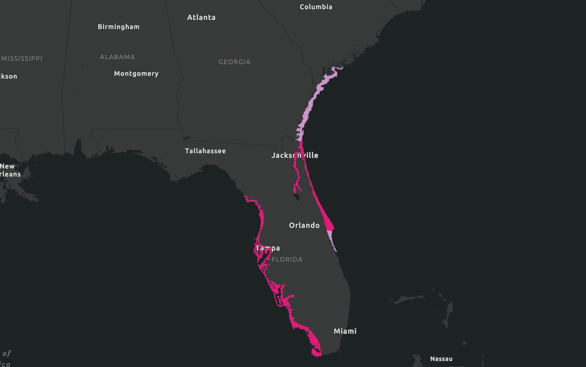 Graphic showing areas under storm surge warnings and watches 